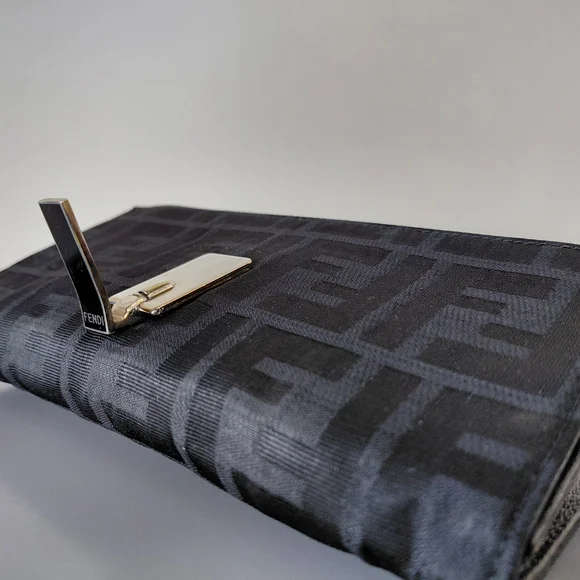 Fendi Textured Black Evening Clutch Wallet Signature